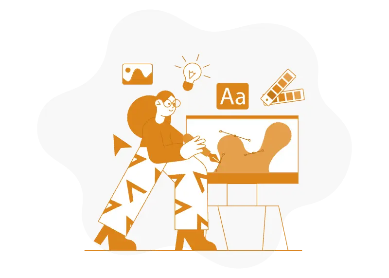 Una persona brindando el servicio de diseño grafico a un cliente